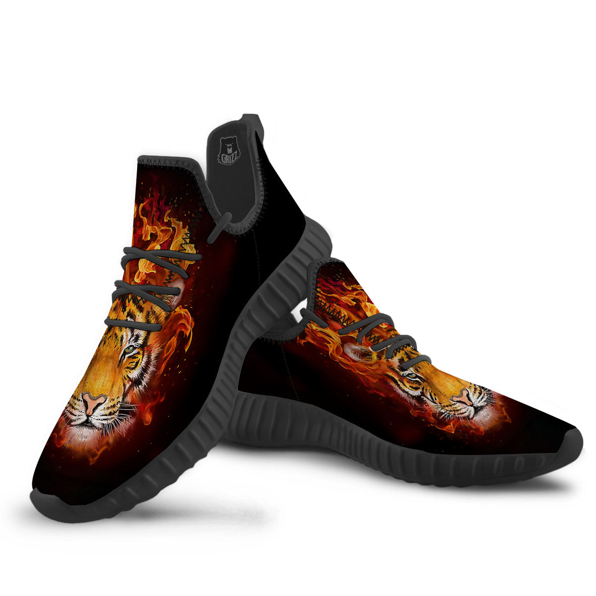 Tiger Flame Print Black Walking Shoes-grizzshop