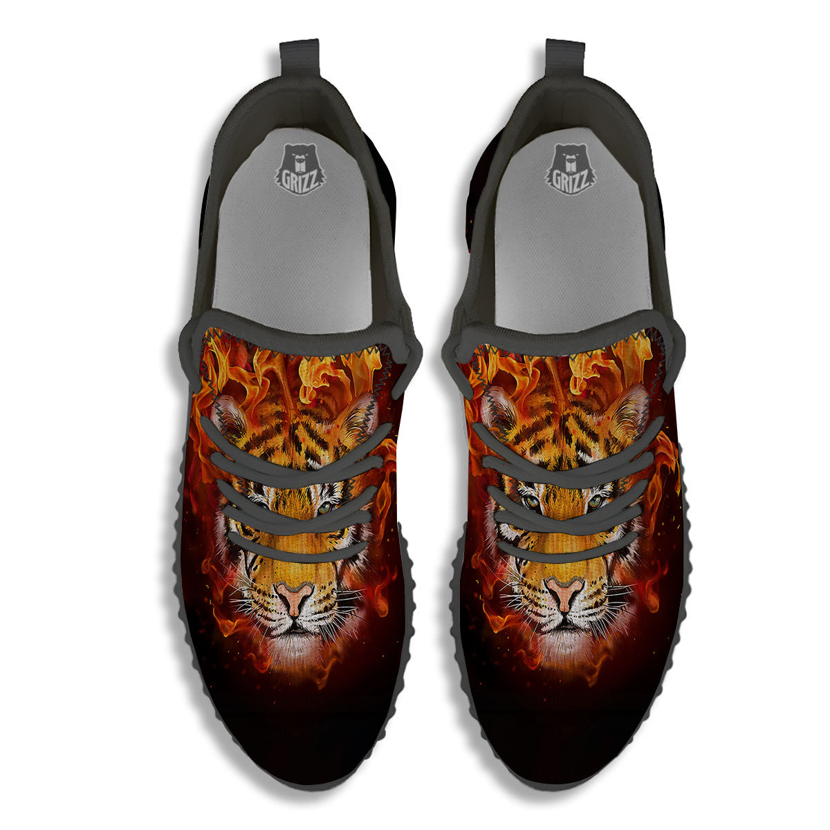Tiger Flame Print Black Walking Shoes-grizzshop
