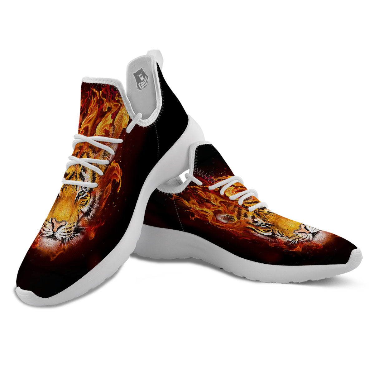 Tiger Flame Print White Athletic Shoes-grizzshop