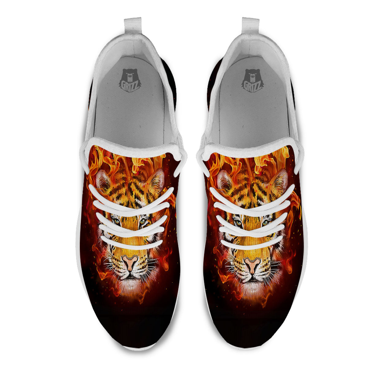 Tiger Flame Print White Athletic Shoes-grizzshop
