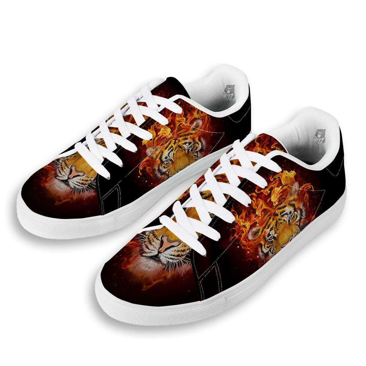 Tiger Flame Print White Low Top Sneakers-grizzshop