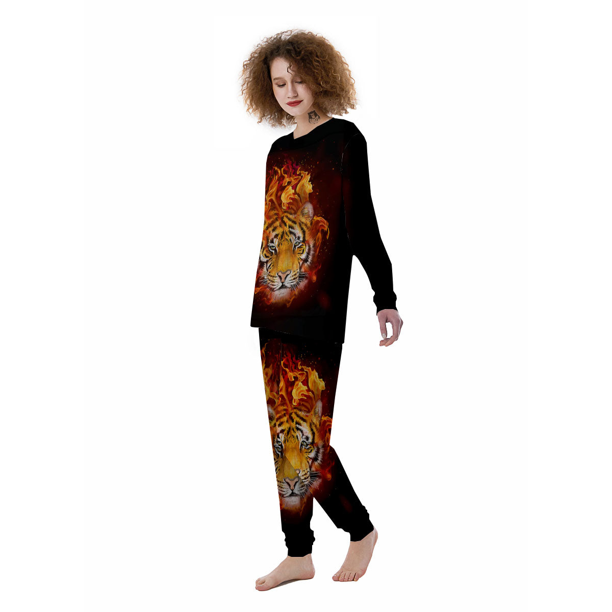 Tiger Flame Print Women's Pajamas-grizzshop