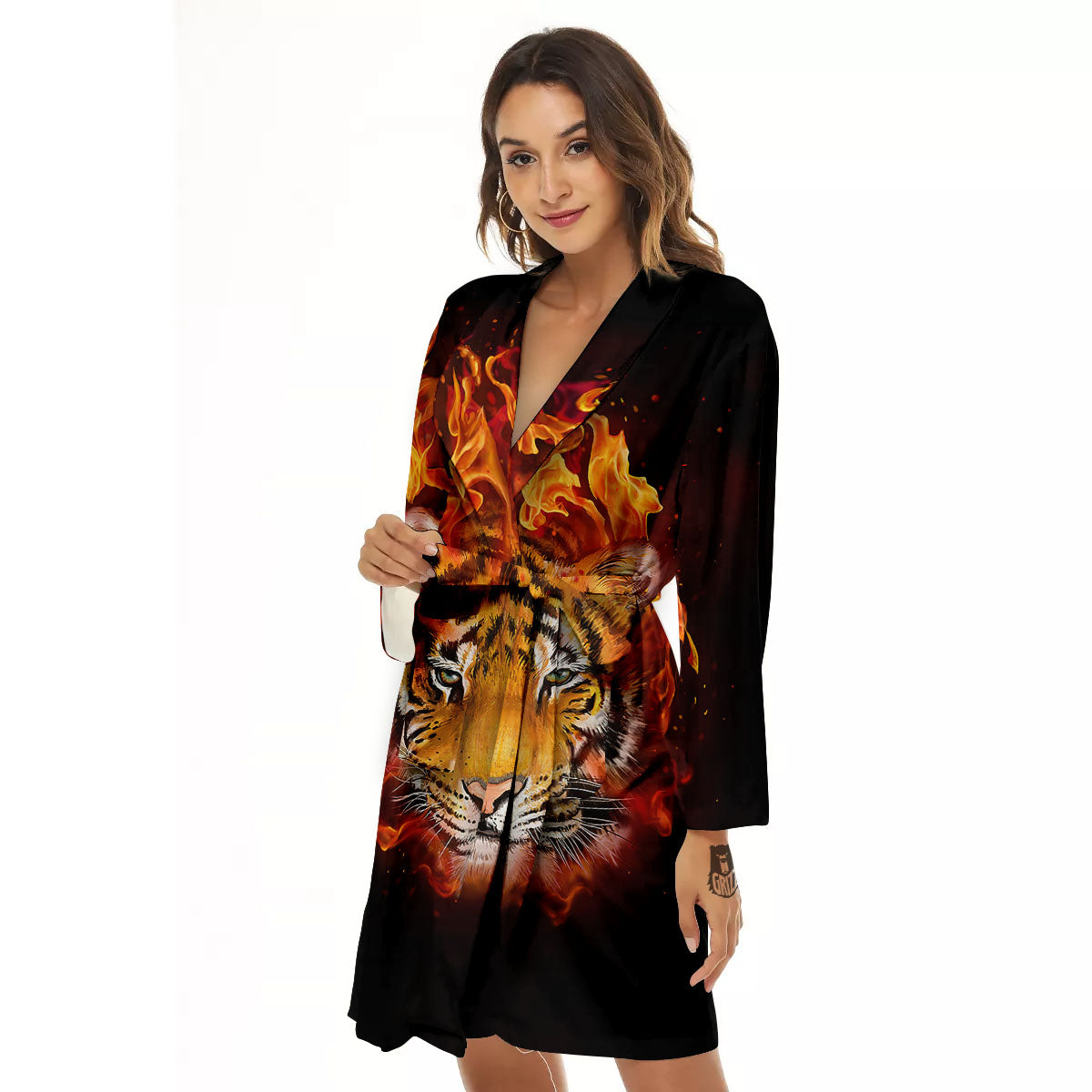 Tiger Flame Print Women's Robe-grizzshop