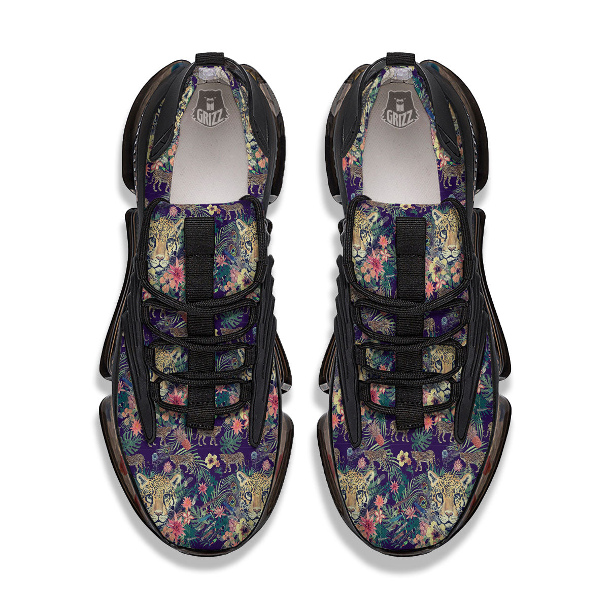 Tiger Flower And Print Pattern Black Gym Shoes-grizzshop