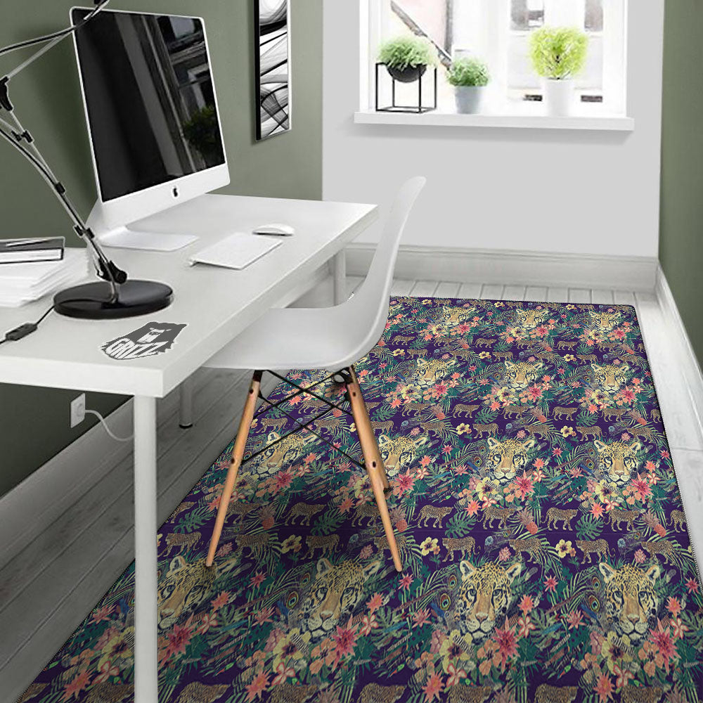 Tiger Flower And Print Pattern Floor Mat-grizzshop