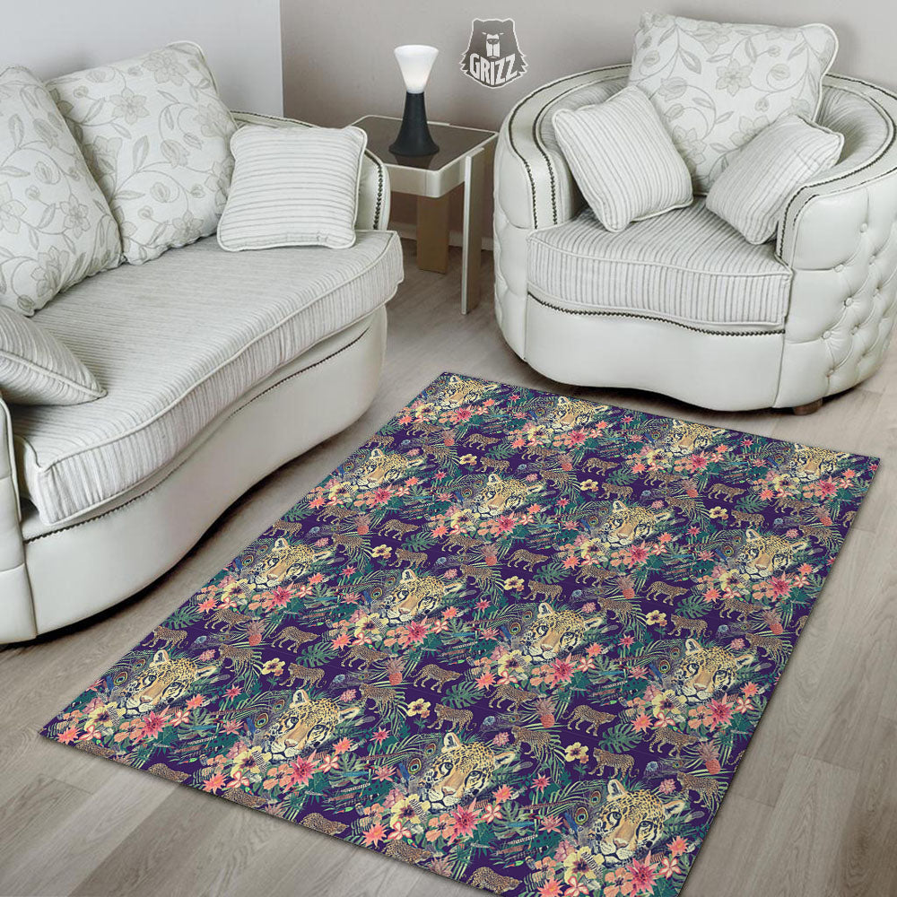 Tiger Flower And Print Pattern Floor Mat-grizzshop