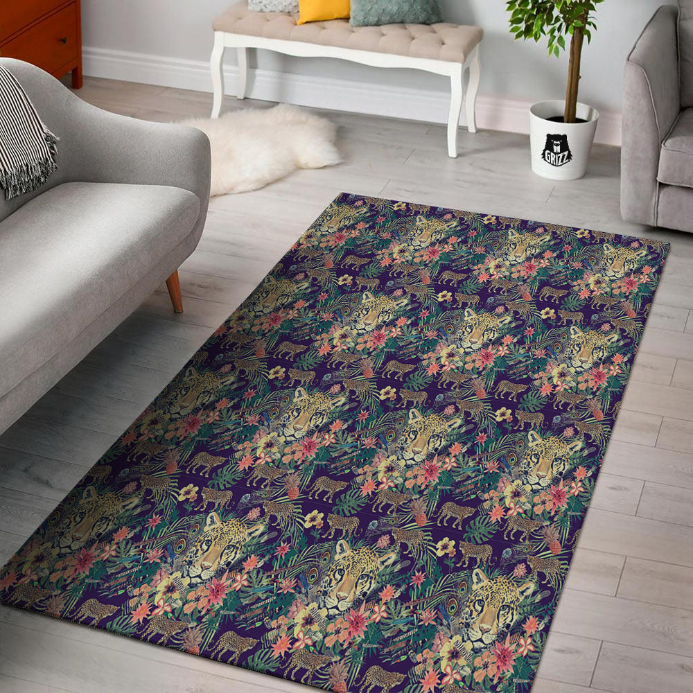 Tiger Flower And Print Pattern Floor Mat-grizzshop