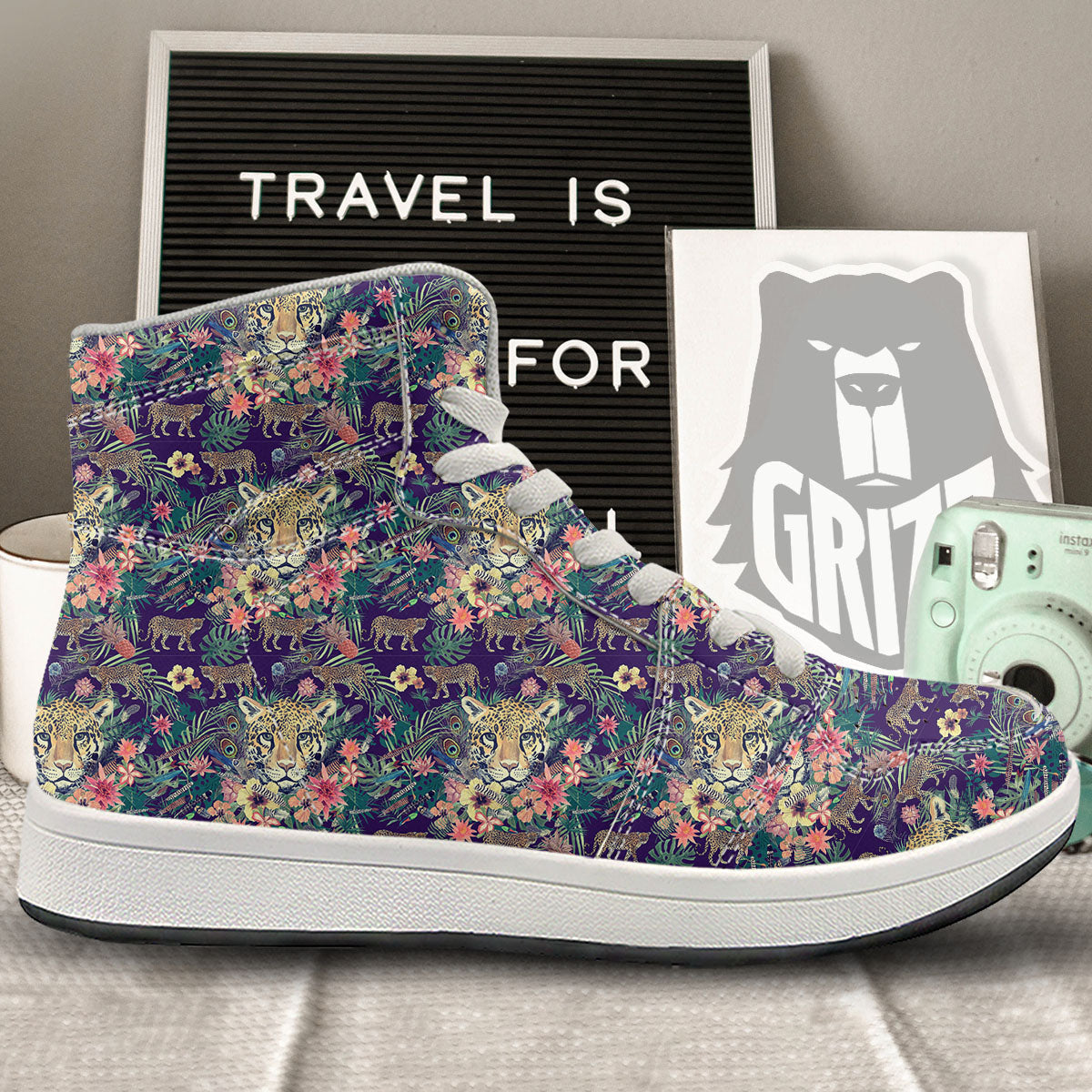 Tiger Flower And Print Pattern High Top Sneakers-grizzshop