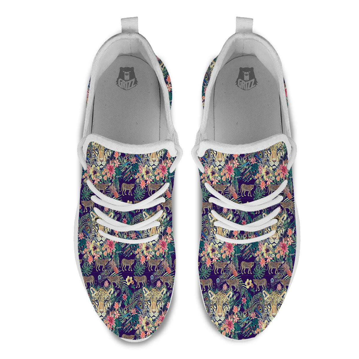 Tiger Flower And Print Pattern White Athletic Shoes-grizzshop