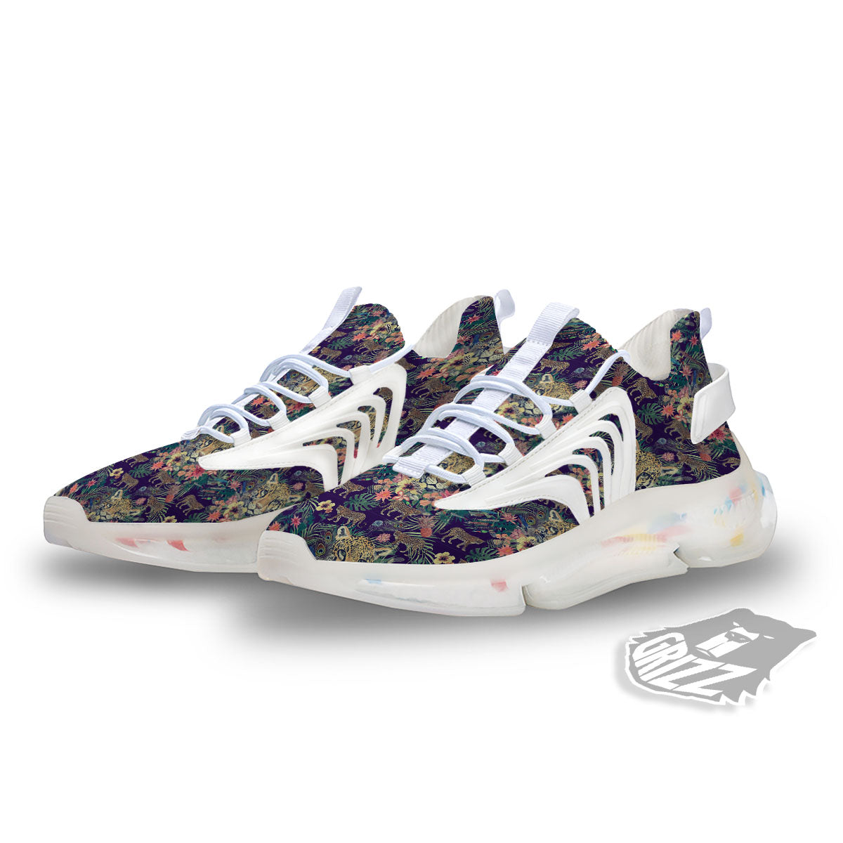 Tiger Flower And Print Pattern White Gym Shoes-grizzshop