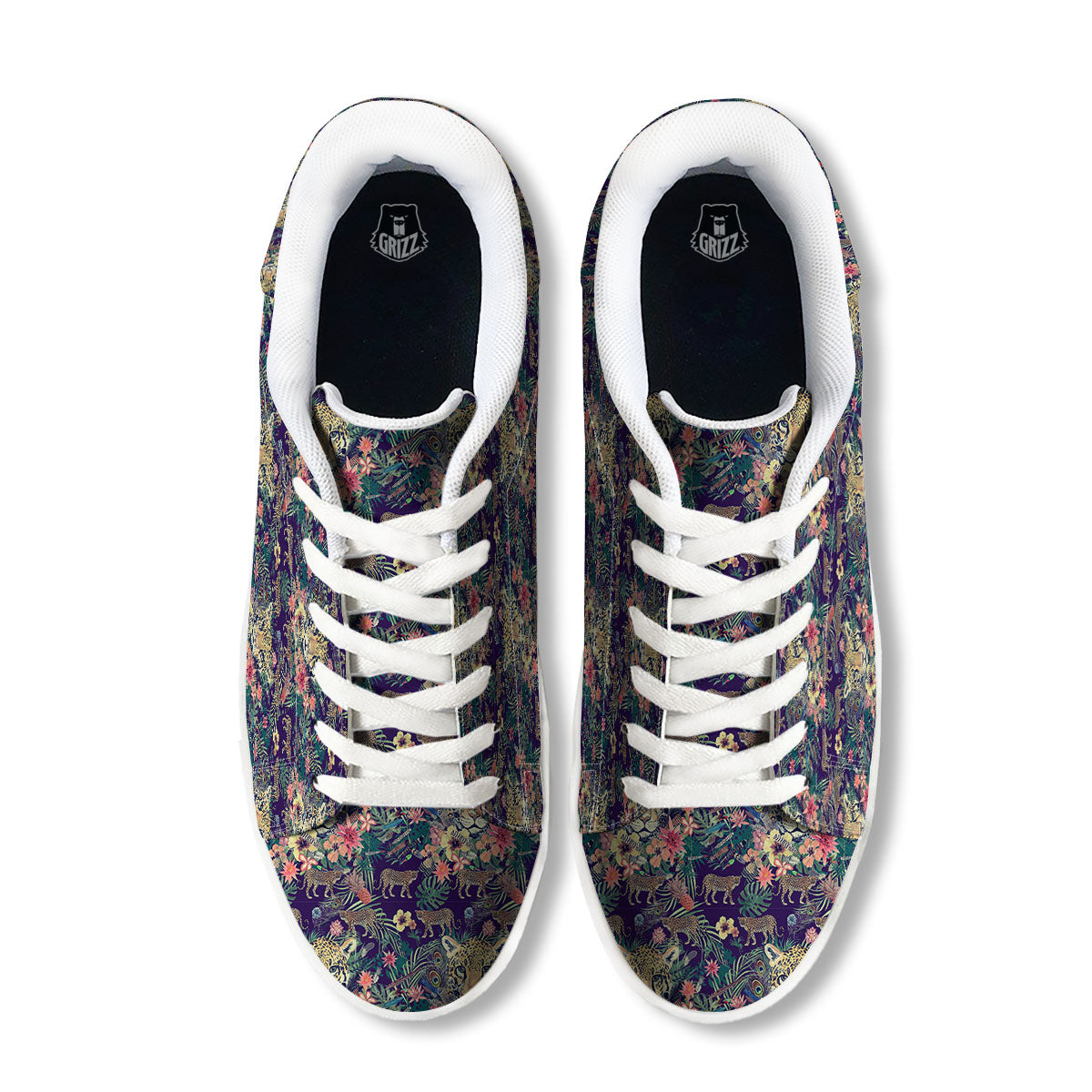 Tiger Flower And Print Pattern White Low Top Sneakers-grizzshop