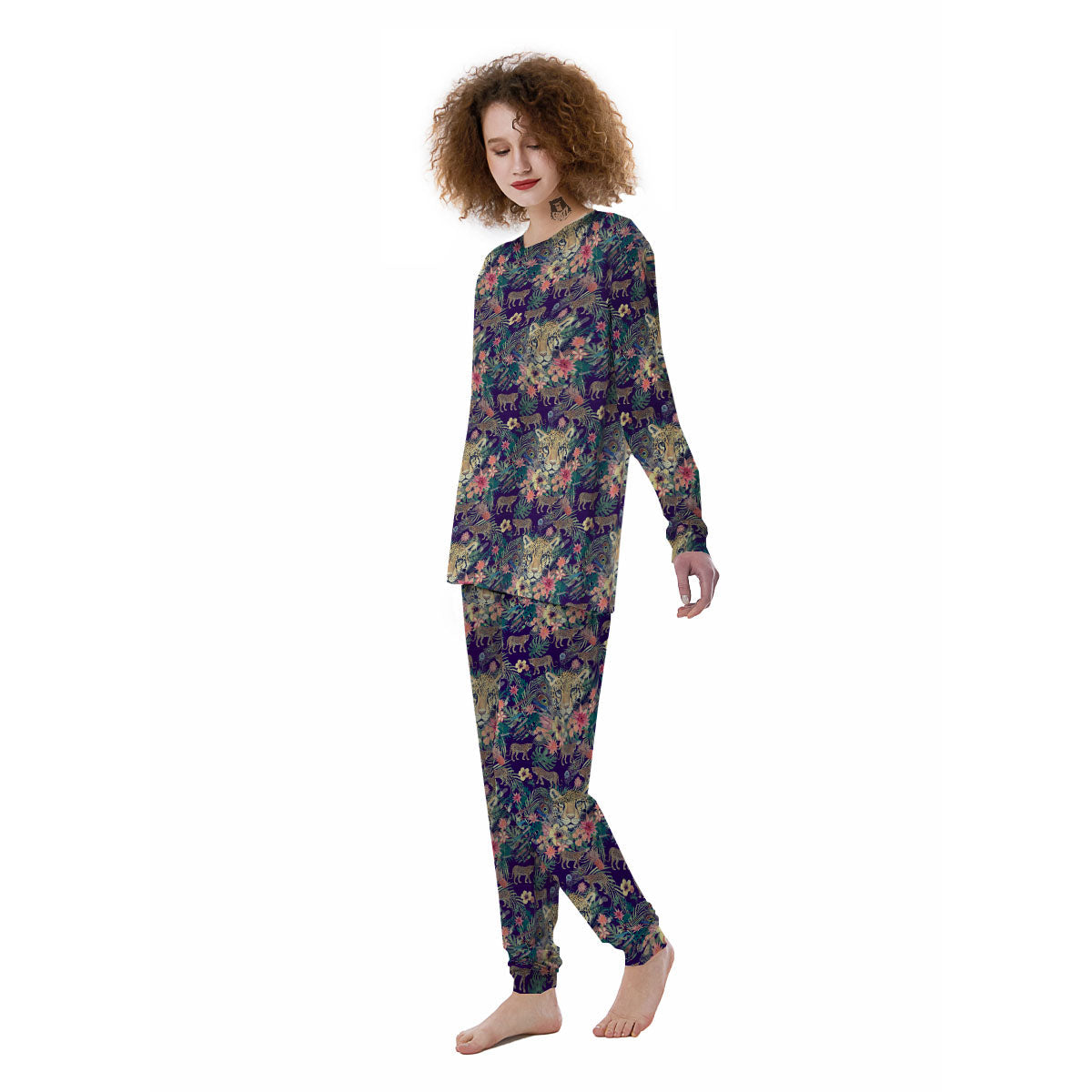 Tiger Flower And Print Pattern Women's Pajamas-grizzshop