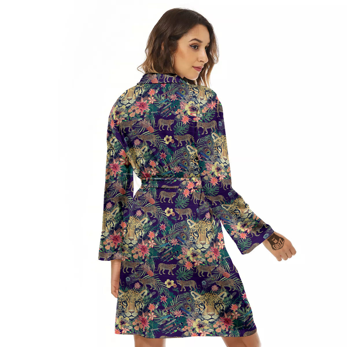 Tiger Flower And Print Pattern Women's Robe-grizzshop