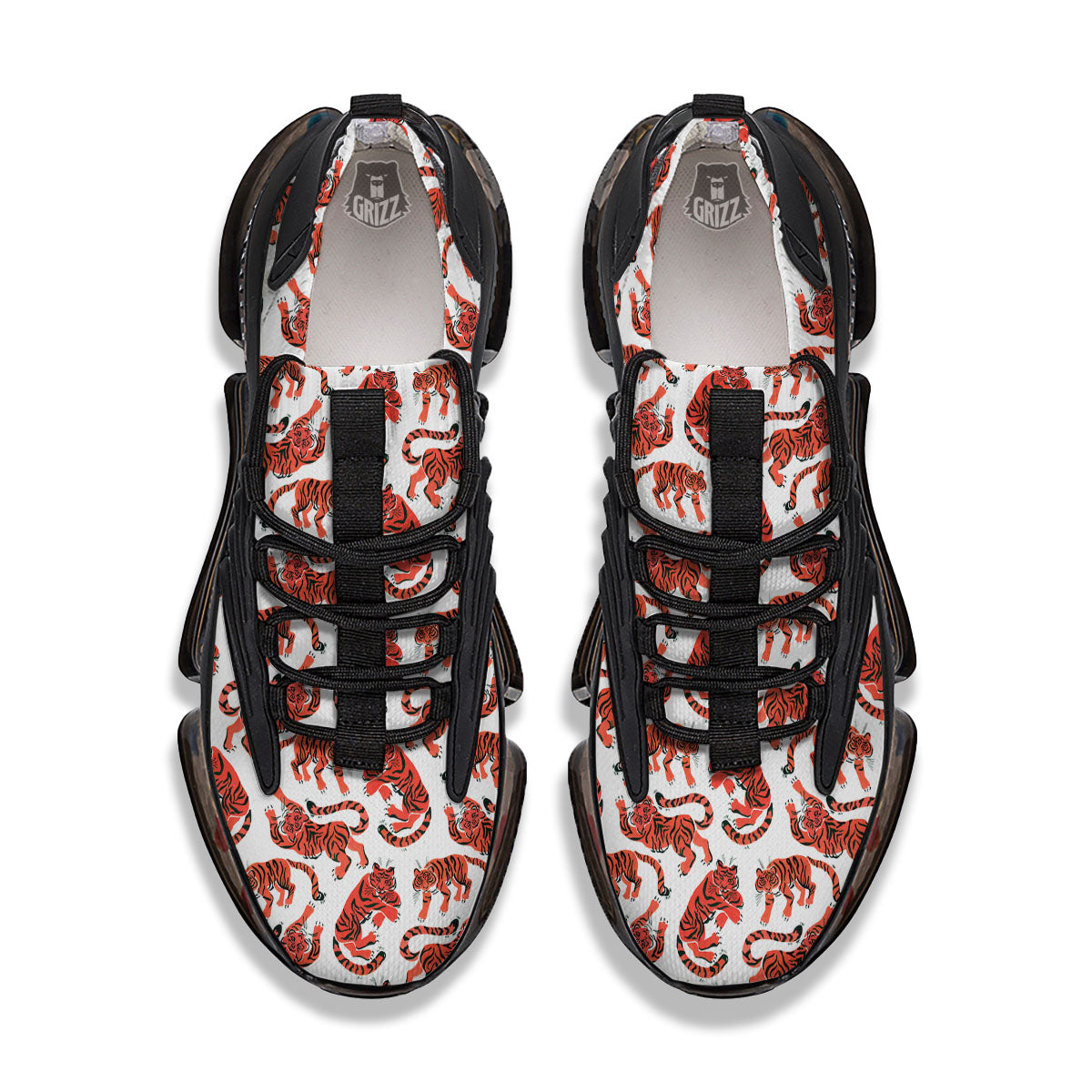 Tiger Gouache Print Pattern Black Gym Shoes-grizzshop