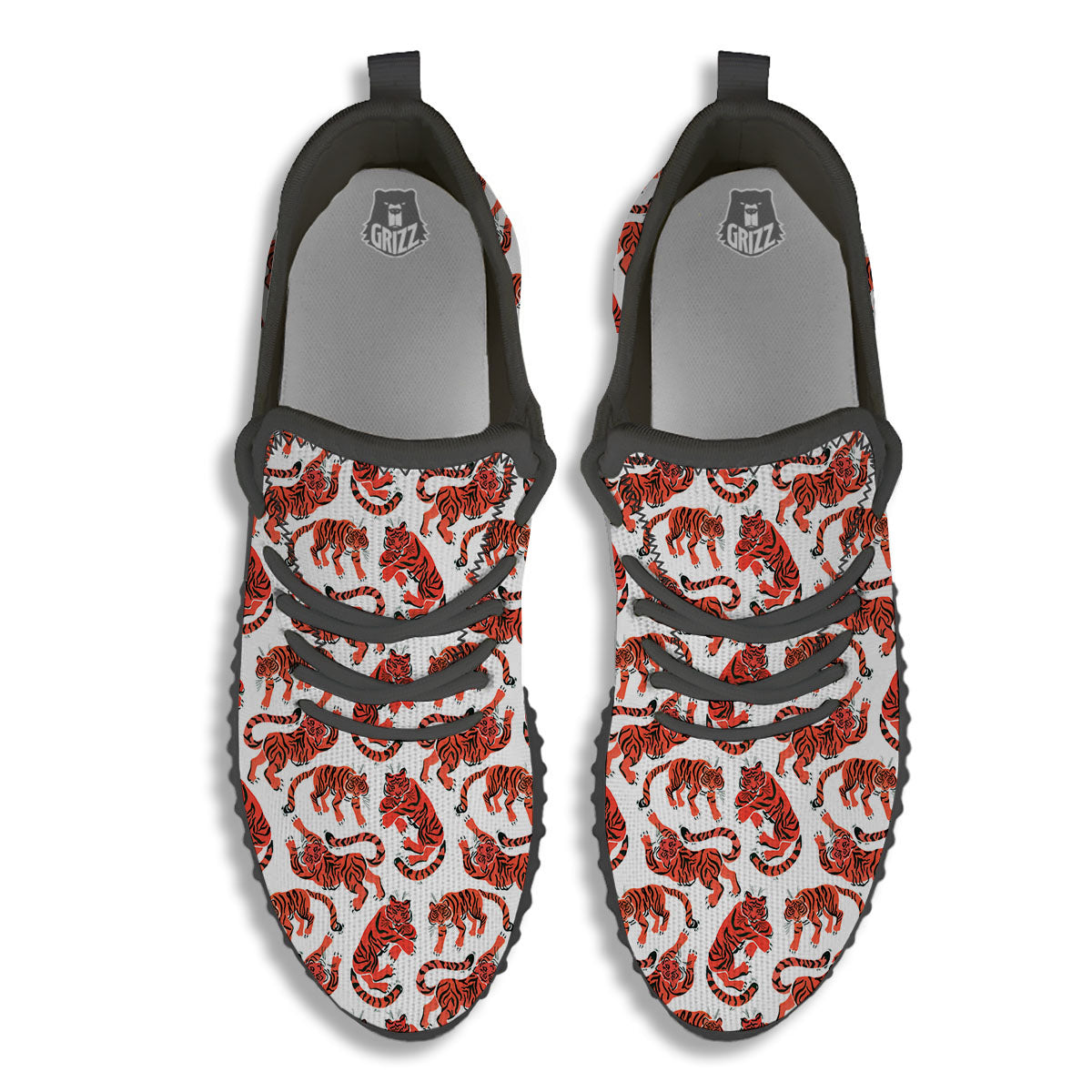 Tiger Gouache Print Pattern Black Walking Shoes-grizzshop