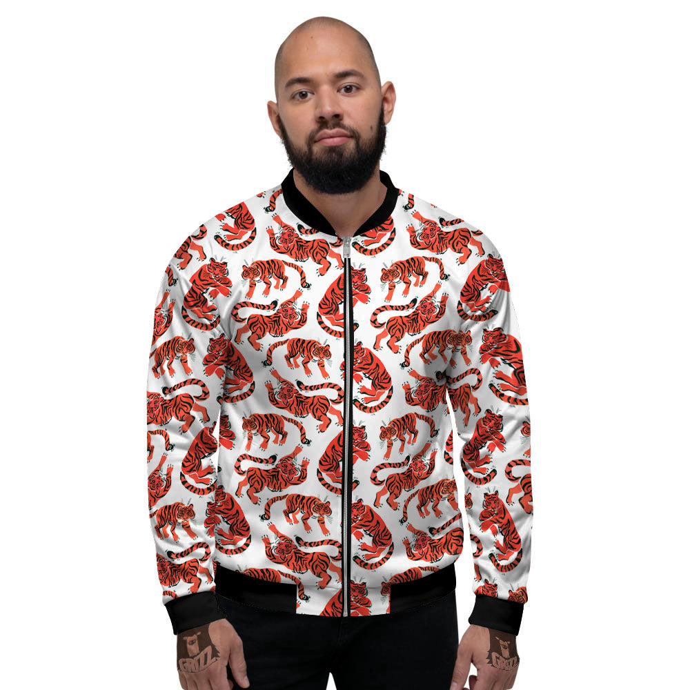 Tiger Gouache Print Pattern Men's Bomber Jacket-grizzshop