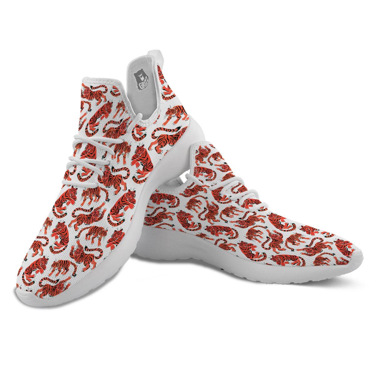 Tiger Gouache Print Pattern White Athletic Shoes-grizzshop