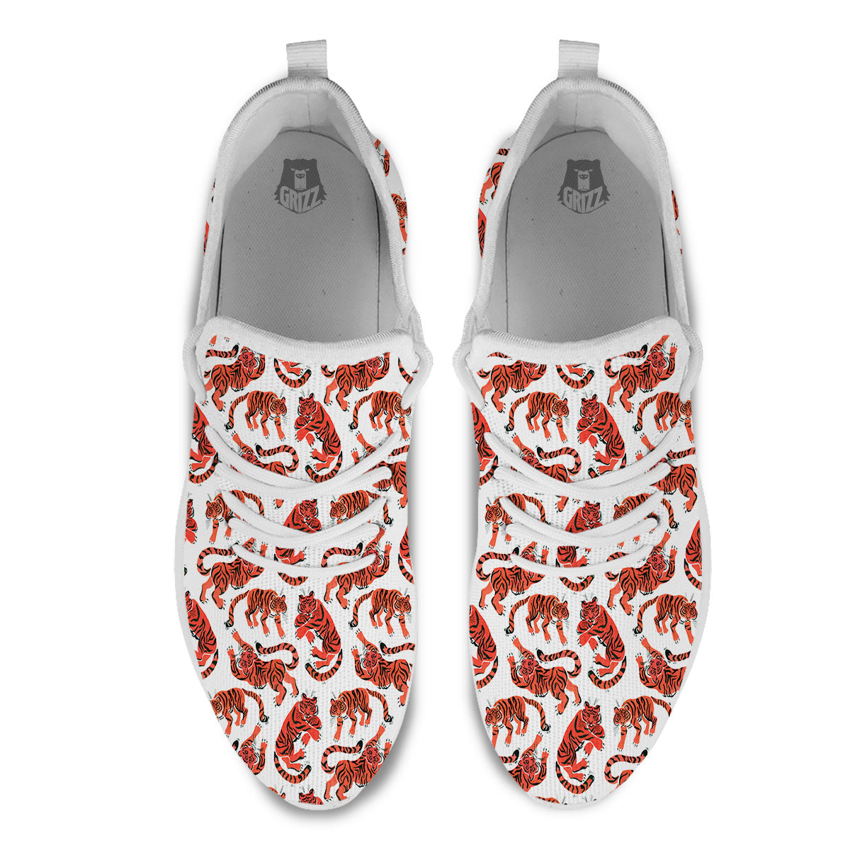 Tiger Gouache Print Pattern White Athletic Shoes-grizzshop