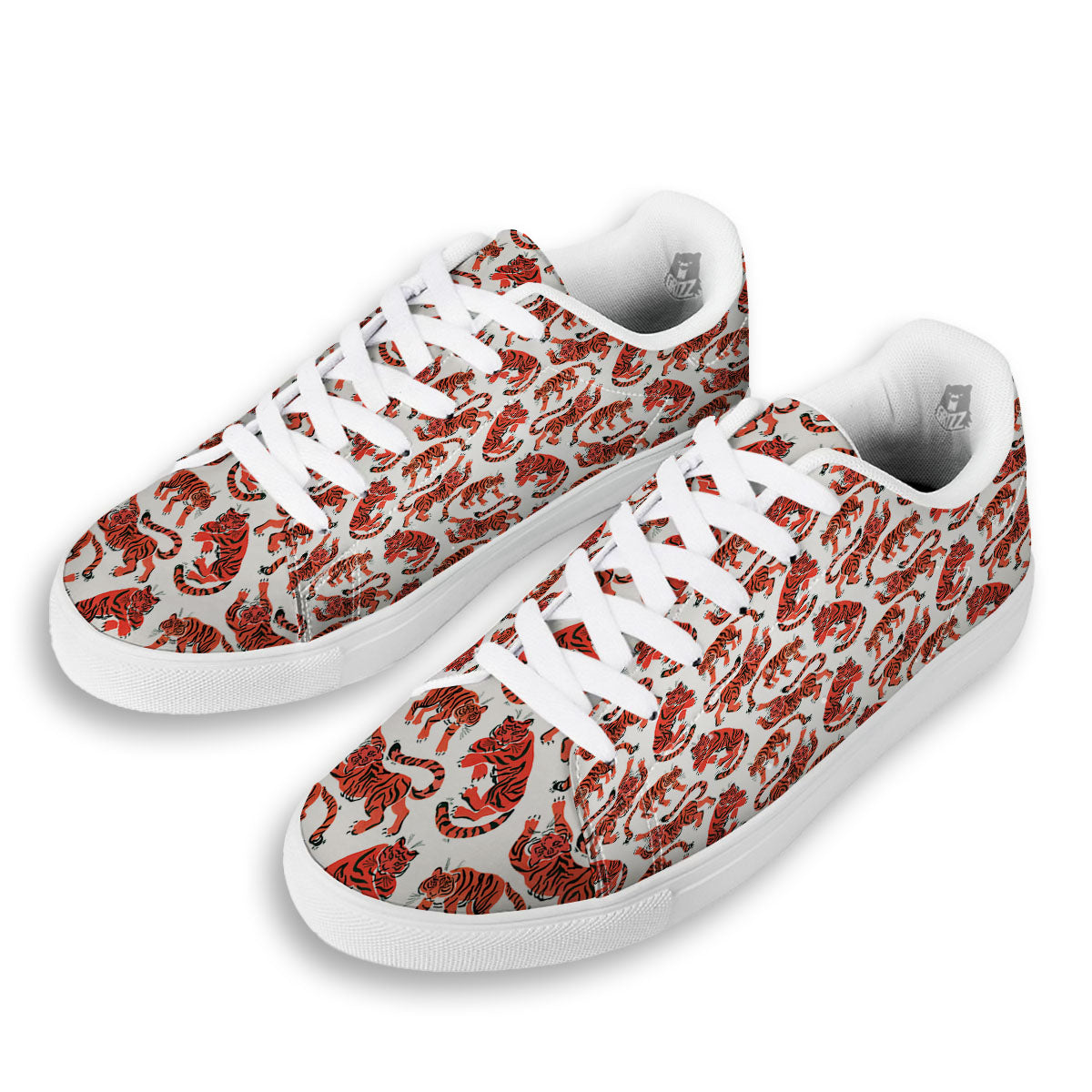 Tiger Gouache Print Pattern White Low Top Sneakers-grizzshop