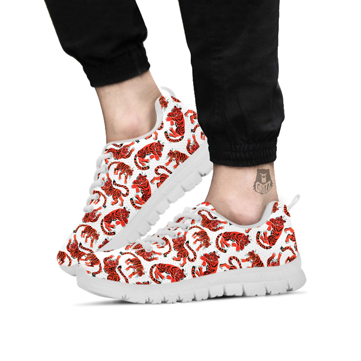 Tiger Gouache Print Pattern White Sneaker-grizzshop