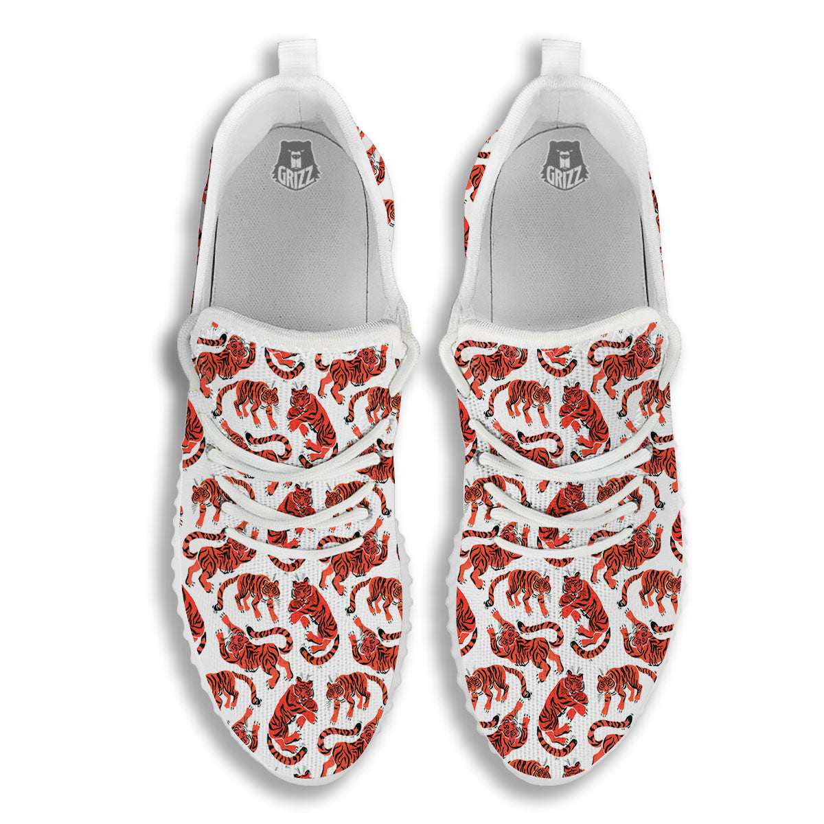 Tiger Gouache Print Pattern White Walking Shoes-grizzshop