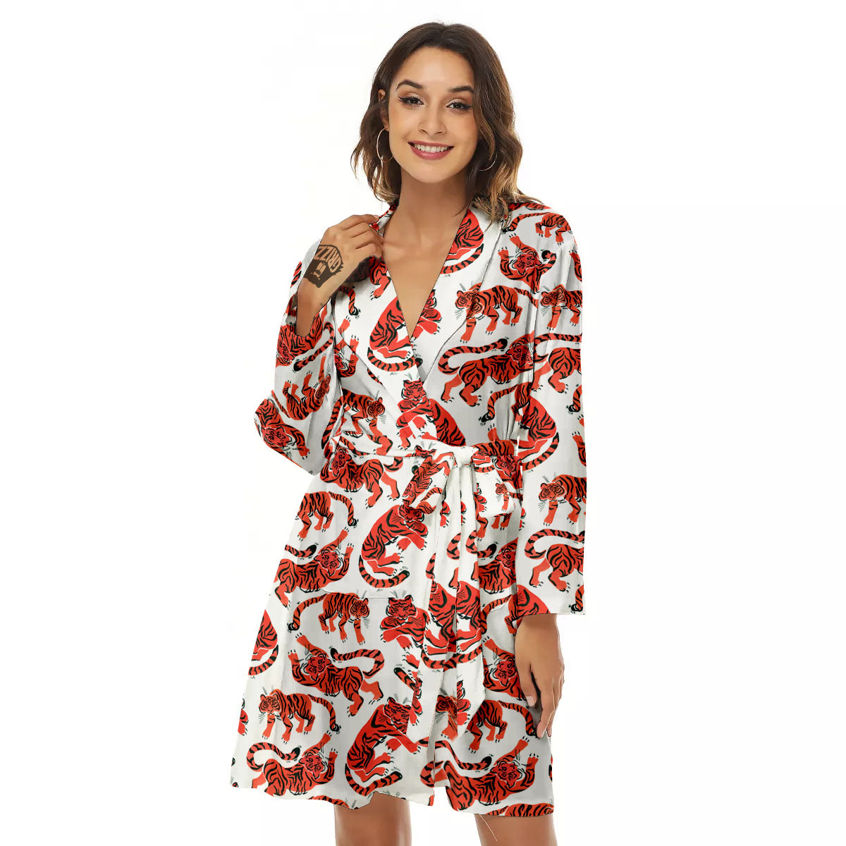 Tiger Gouache Print Pattern Women's Robe-grizzshop