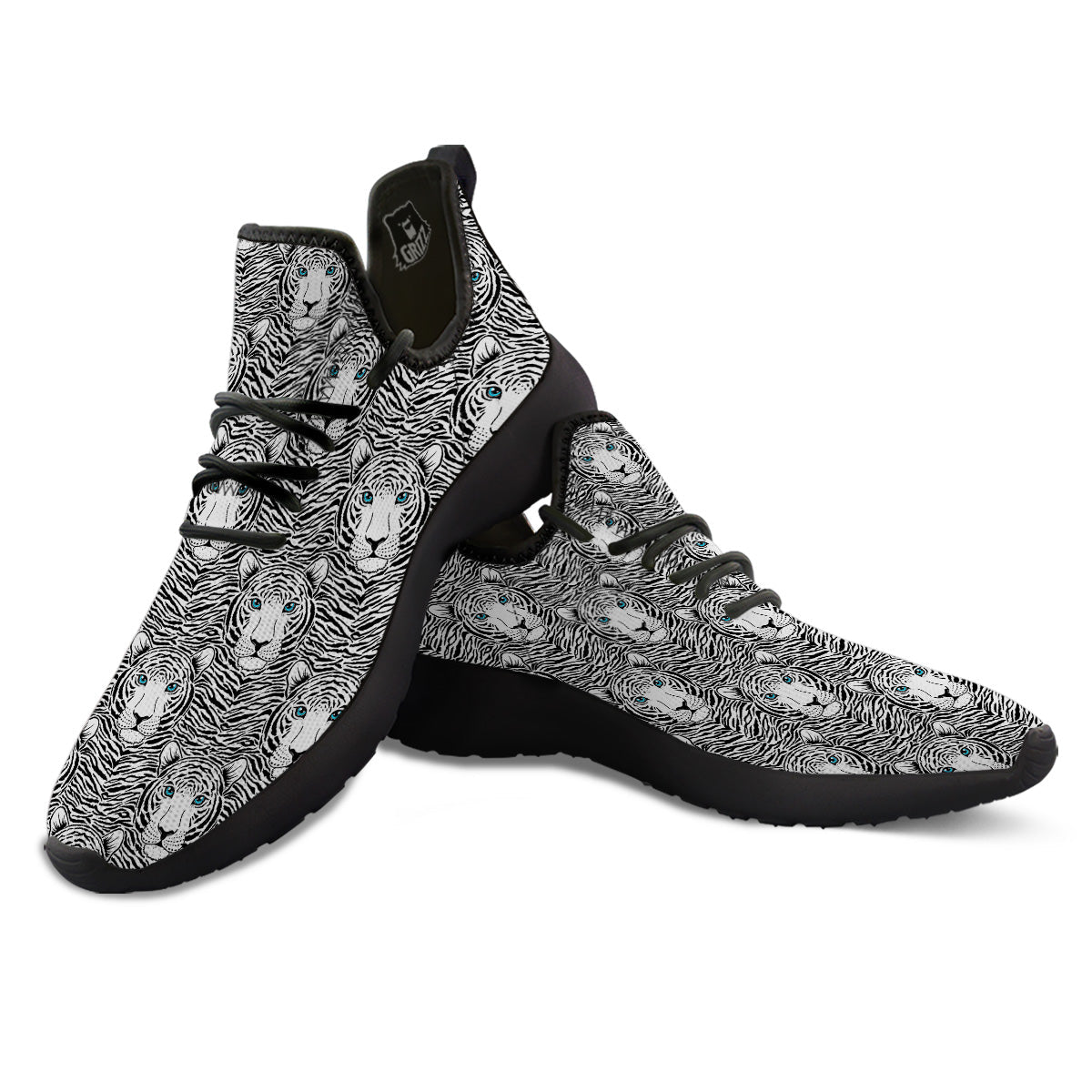 Tiger Head Striped Print Pattern Black Athletic Shoes-grizzshop