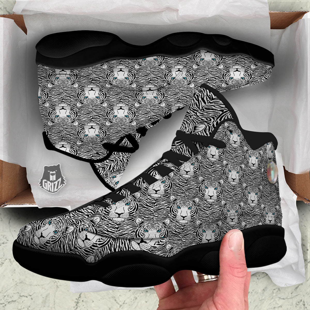 Tiger Head Striped Print Pattern Black Basketball Shoes-grizzshop