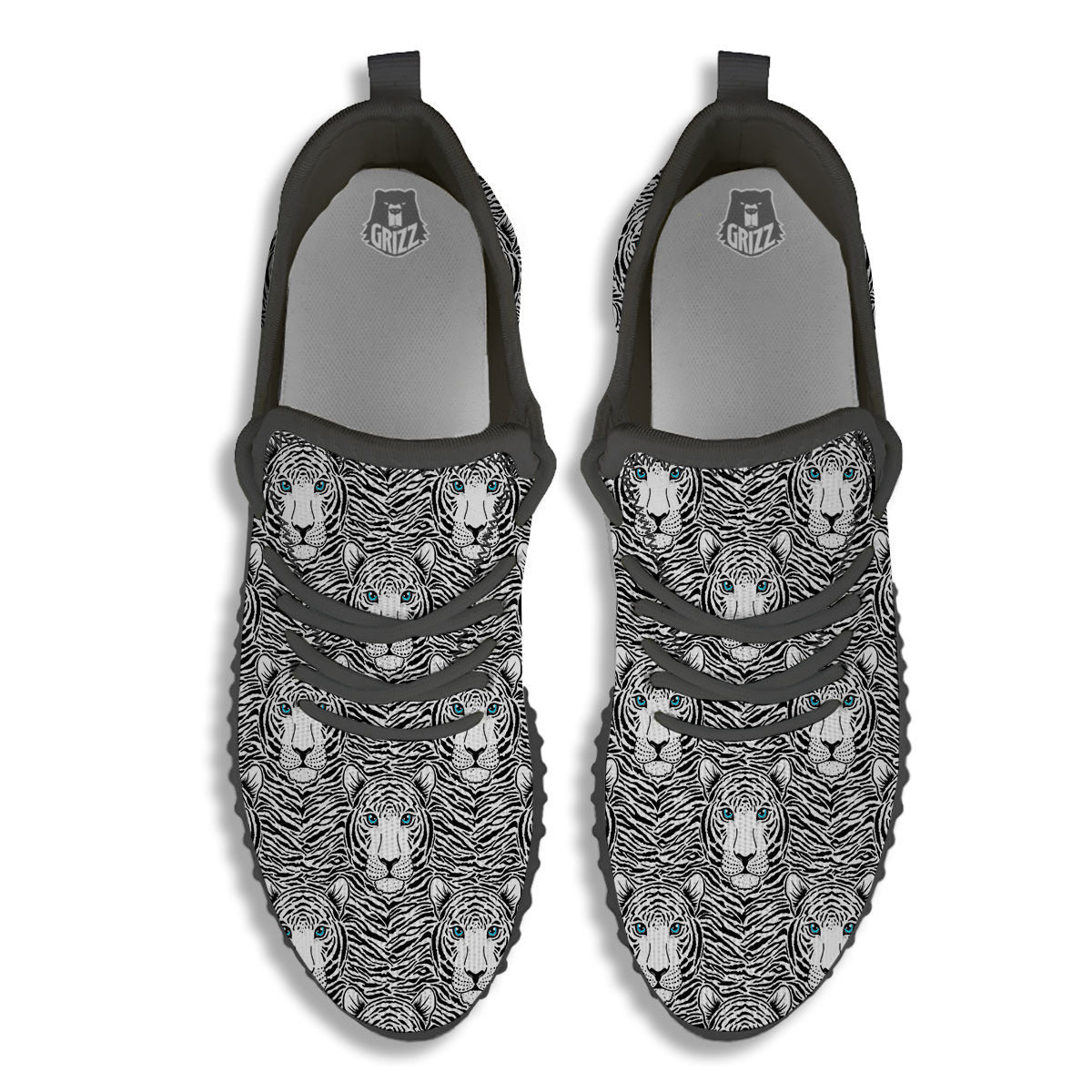 Tiger Head Striped Print Pattern Black Walking Shoes-grizzshop