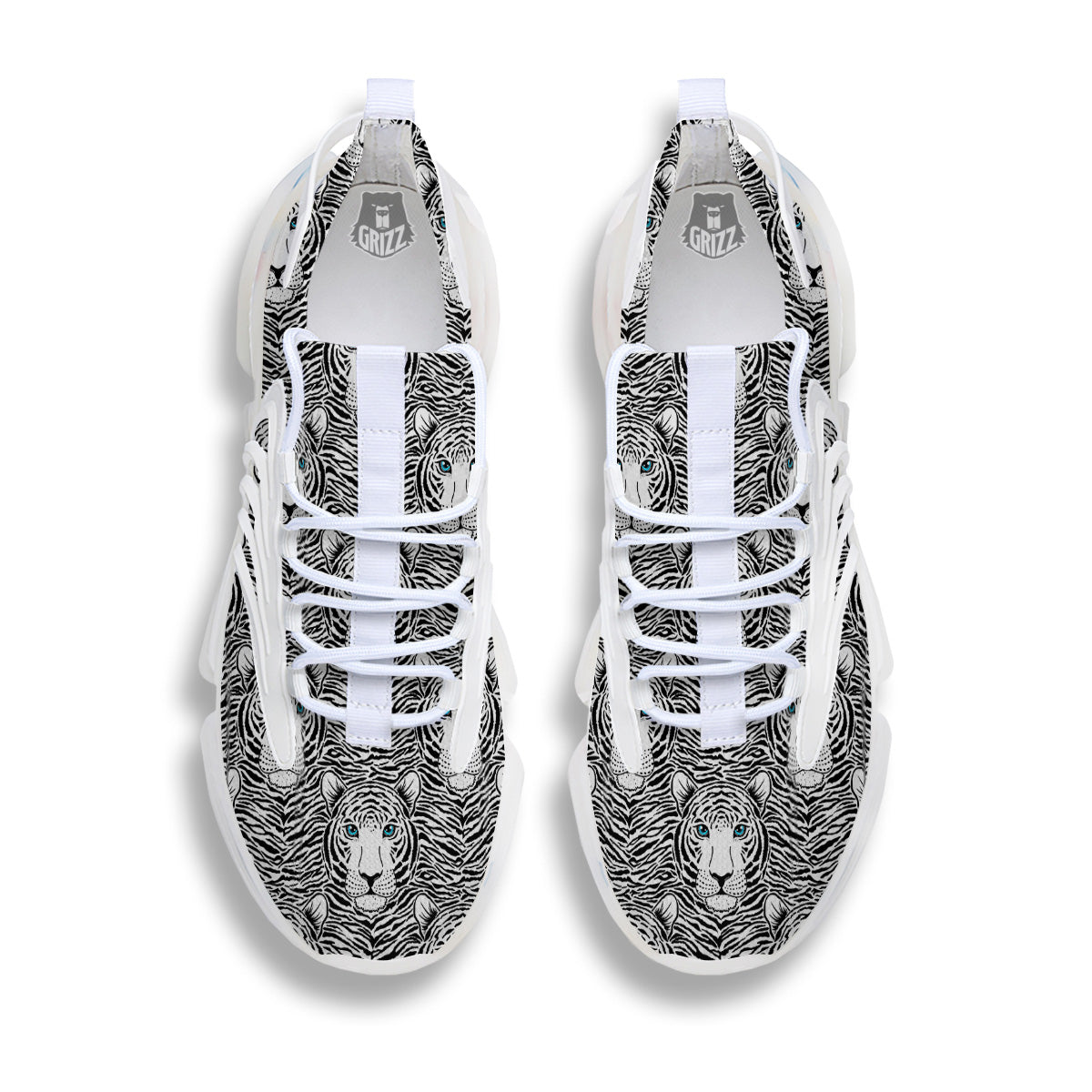 Tiger Head Striped Print Pattern White Gym Shoes-grizzshop
