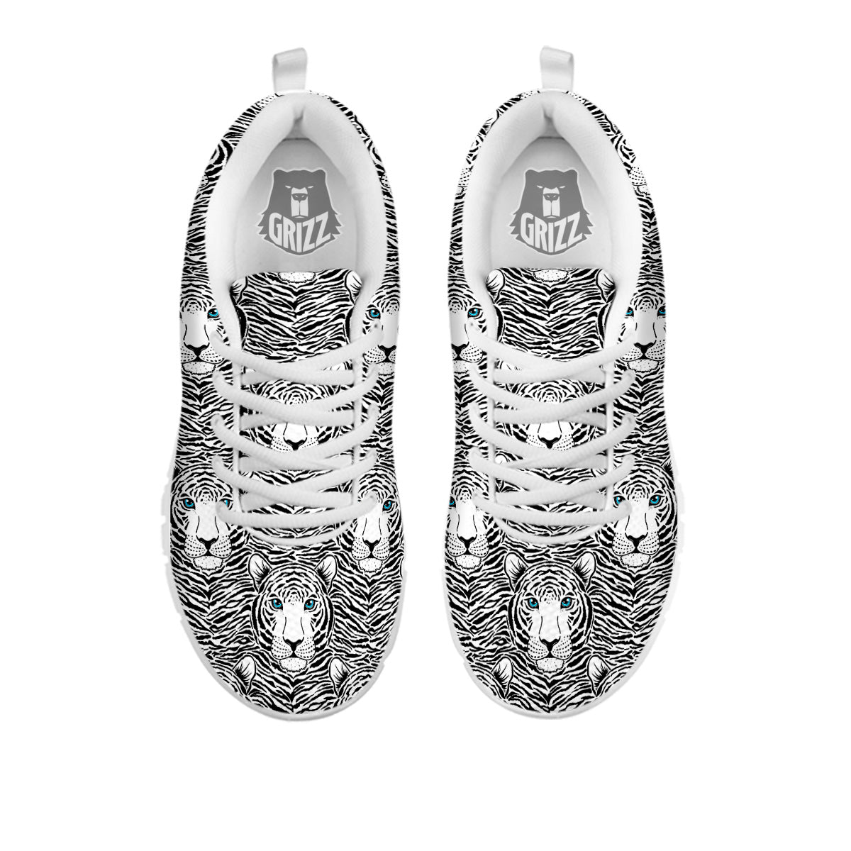 Tiger Head Striped Print Pattern White Sneaker-grizzshop