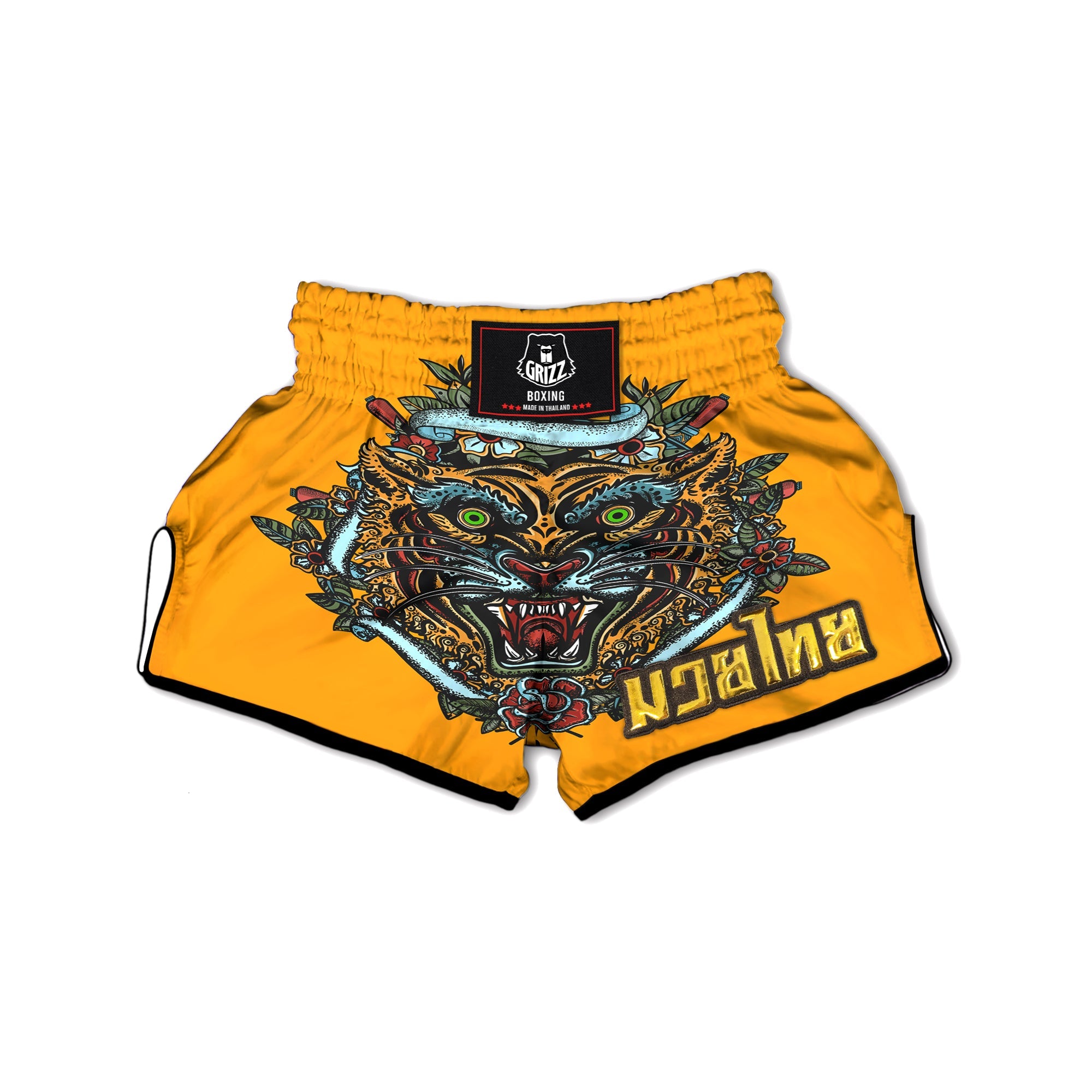 Tiger Head Tattoo Print Muay Thai Boxing Shorts-grizzshop