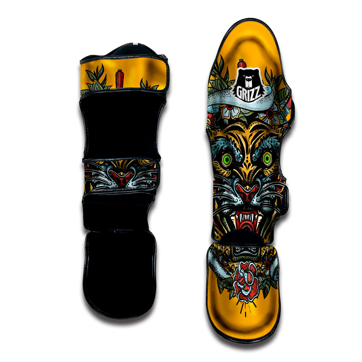 Tiger Head Tattoo Print Muay Thai Shin Guards-grizzshop