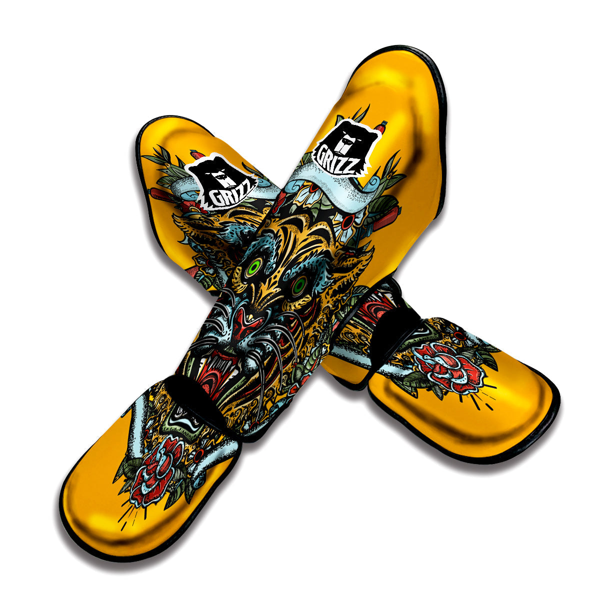 Tiger Head Tattoo Print Muay Thai Shin Guards-grizzshop