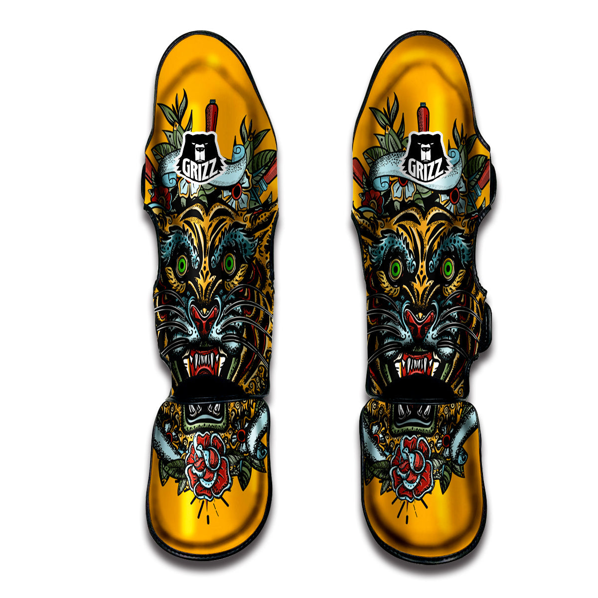 Tiger Head Tattoo Print Muay Thai Shin Guards-grizzshop