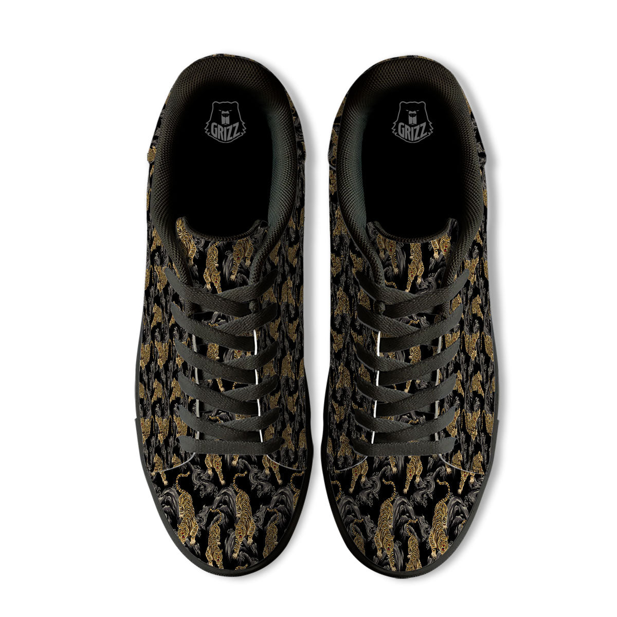 Tiger Japanese Print Pattern Black Low Top Sneakers-grizzshop
