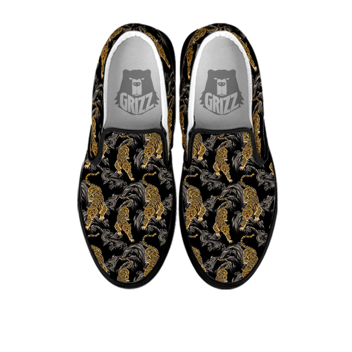 Tiger Japanese Print Pattern Black Slip On Shoes-grizzshop