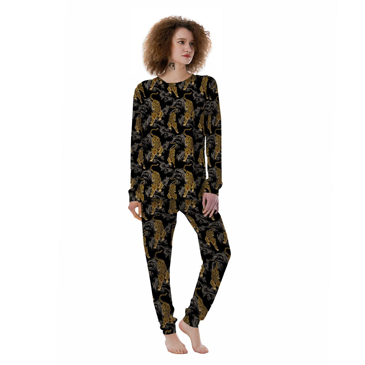 Tiger Japanese Print Pattern Women's Pajamas-grizzshop