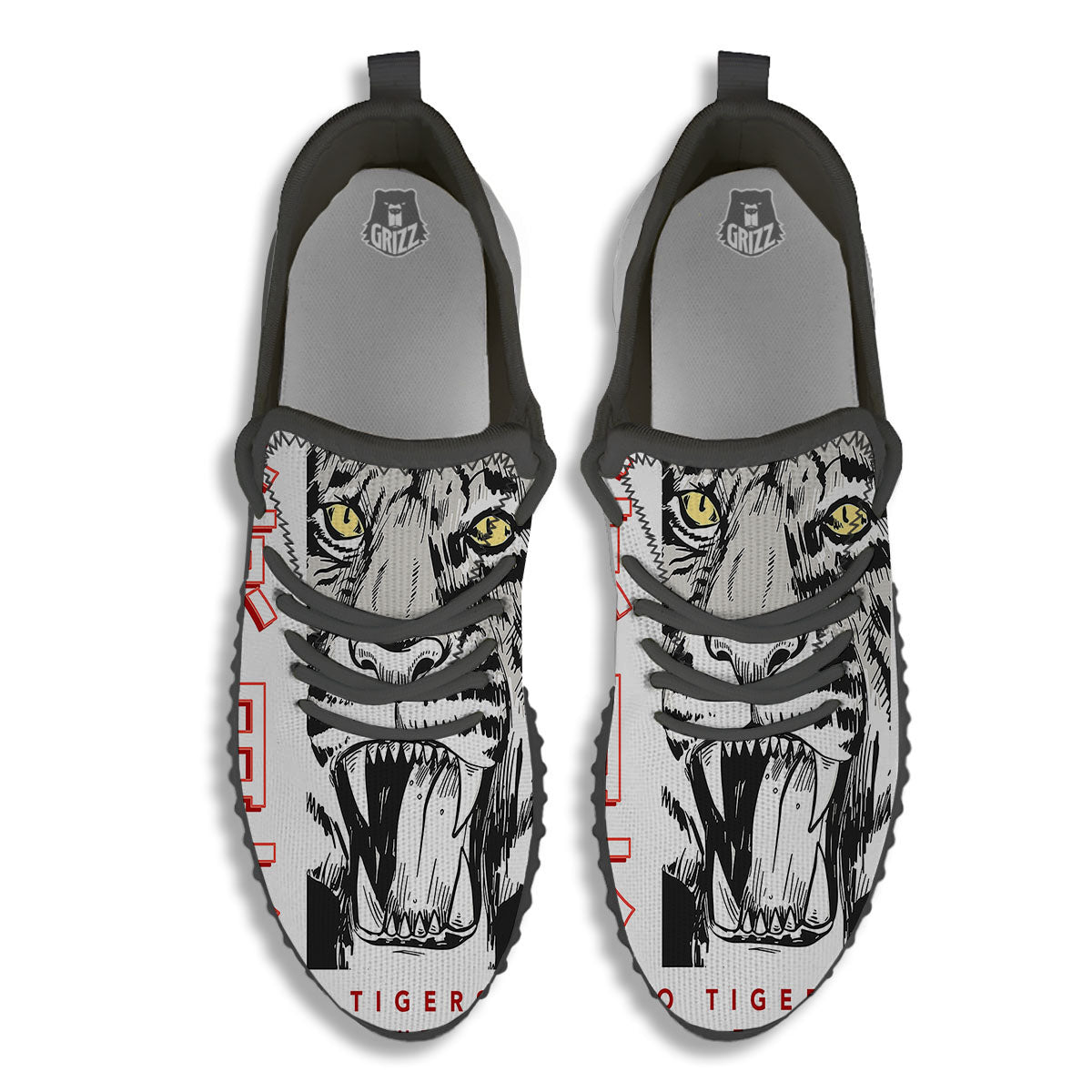 Tiger Japanese Style Print Black Walking Shoes-grizzshop