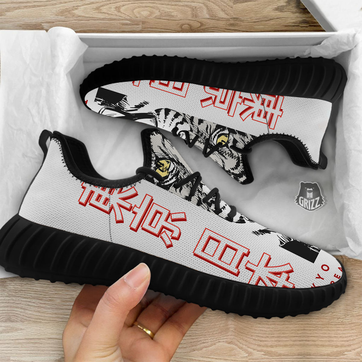 Tiger Japanese Style Print Black Walking Shoes-grizzshop