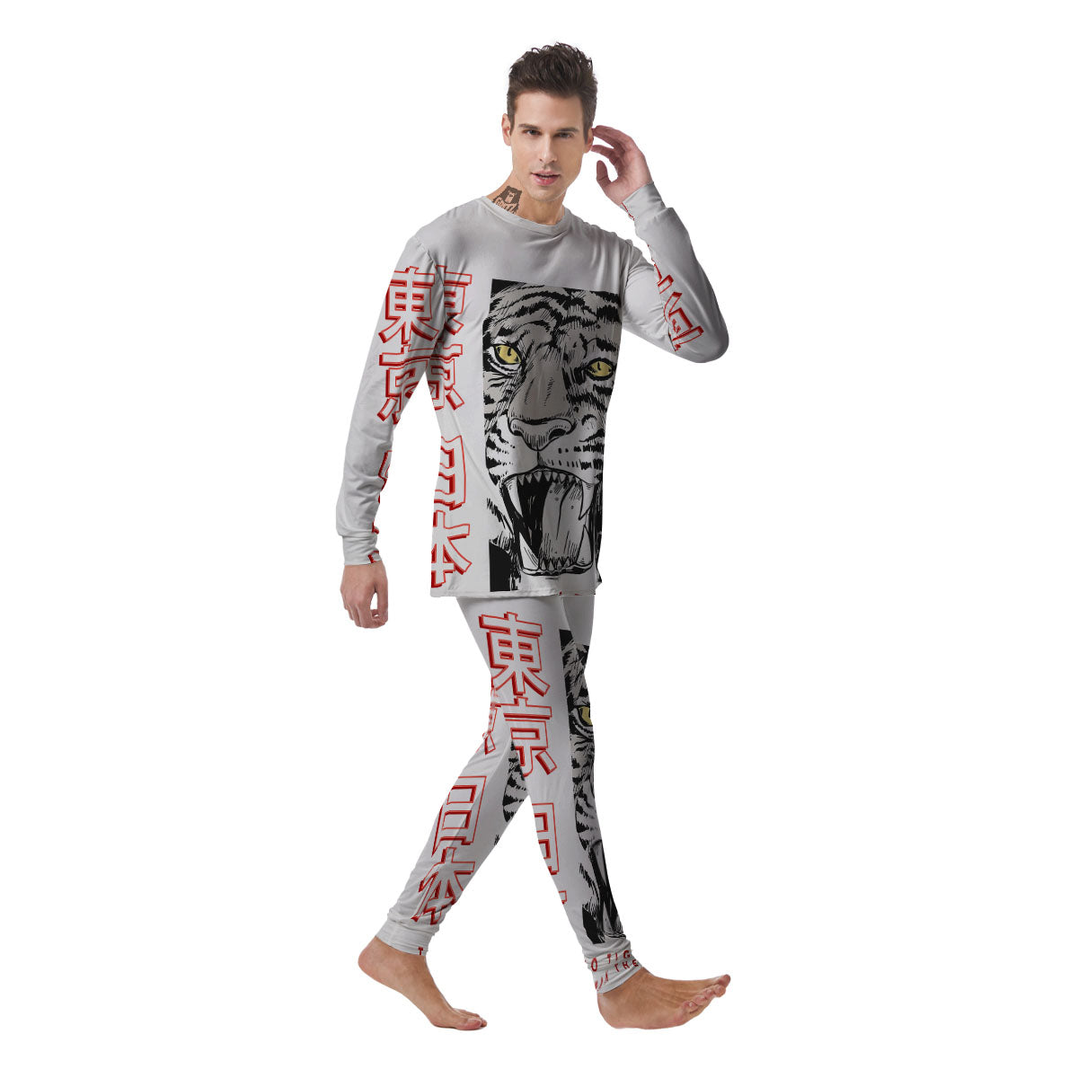 Tiger Japanese Style Print Men's Pajamas-grizzshop