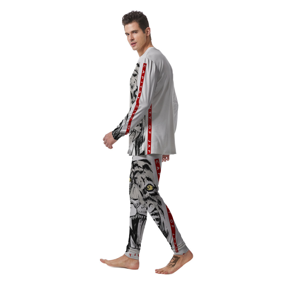 Tiger Japanese Style Print Men's Pajamas-grizzshop