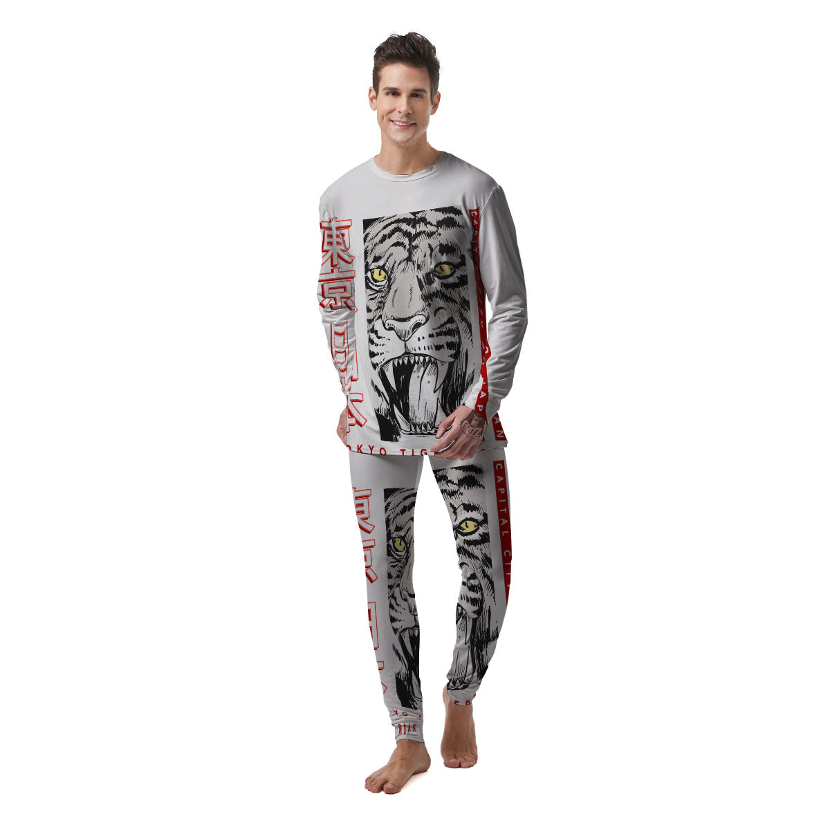 Tiger Japanese Style Print Men's Pajamas-grizzshop