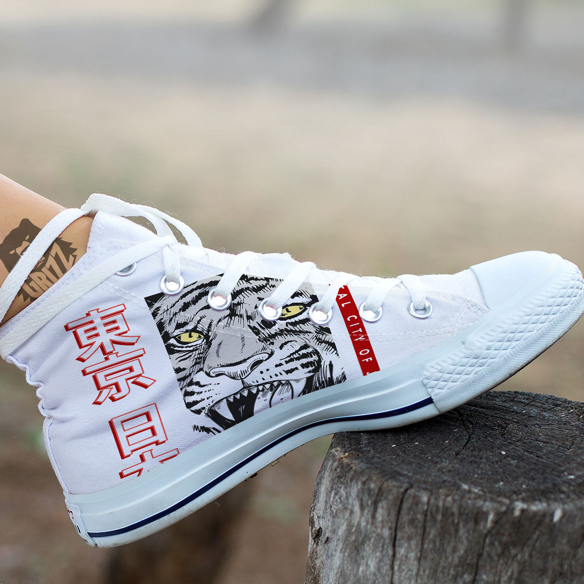 Tiger Japanese Style Print White High Top Shoes-grizzshop