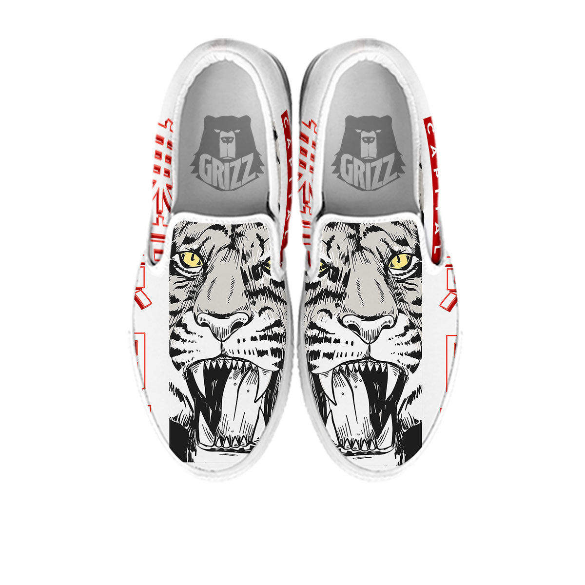 Tiger Japanese Style Print White Slip On Shoes-grizzshop