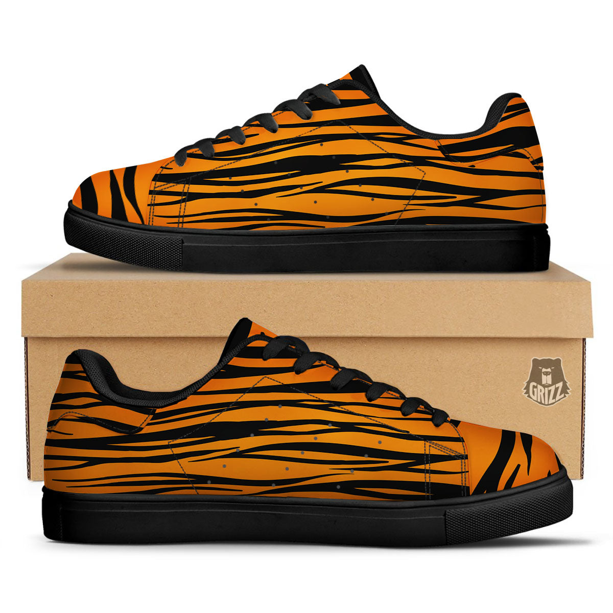 Tiger Pattern Print Black Sneaker Shoes For Men Women main image 1