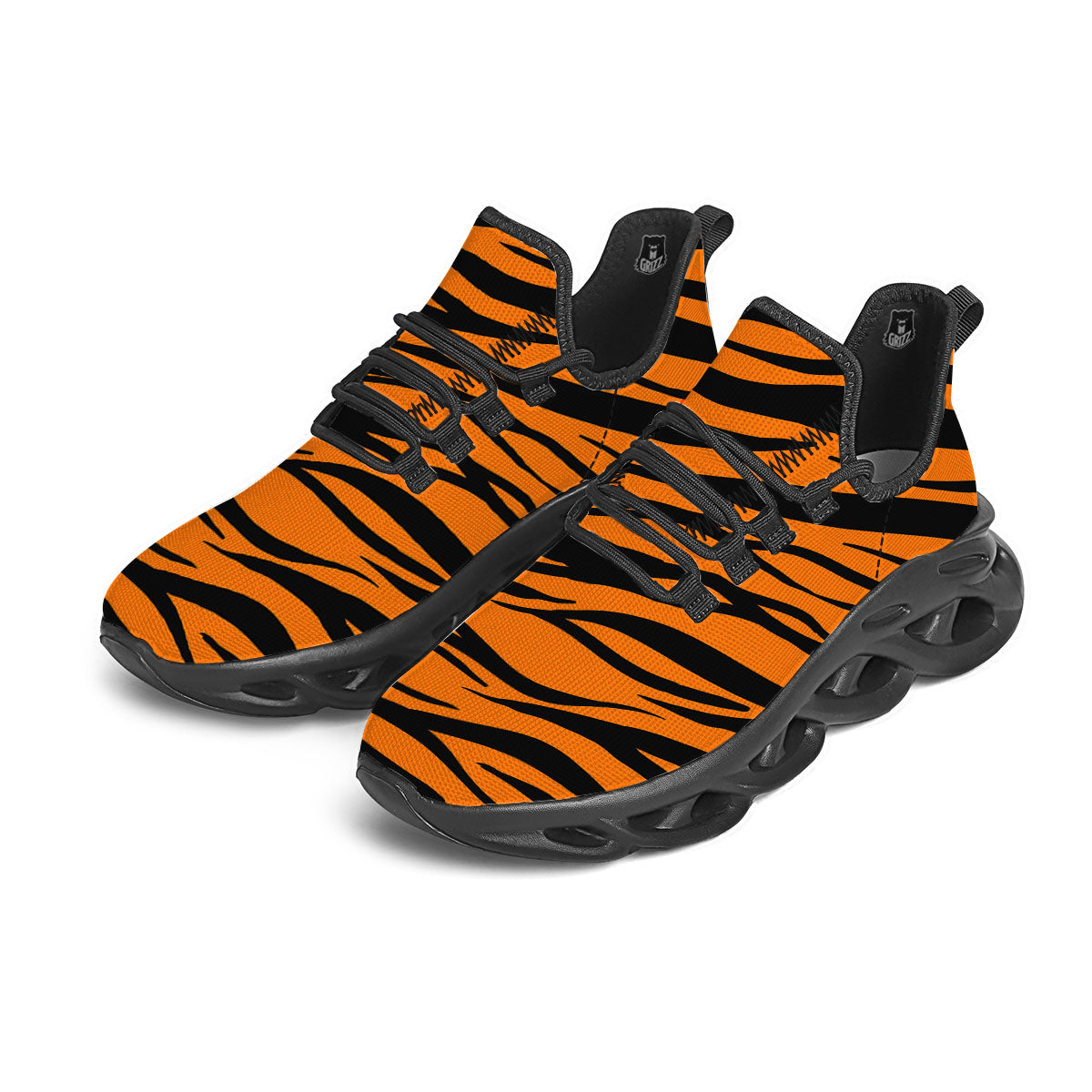Tiger Stripe Black And Orange Print Black Running Shoes-grizzshop