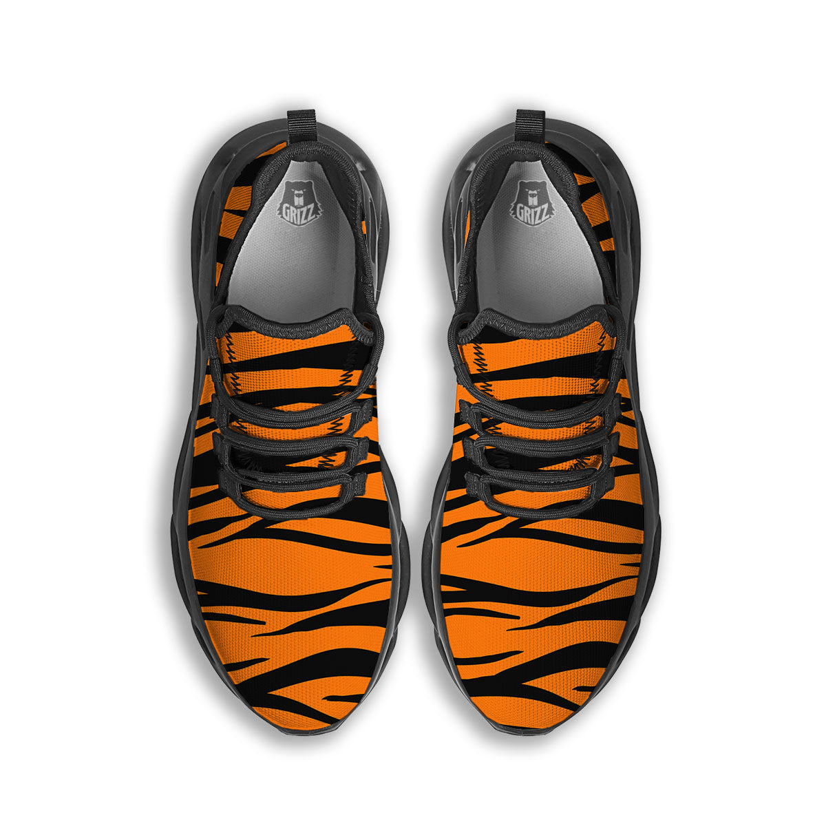 Tiger Stripe Black And Orange Print Black Running Shoes-grizzshop
