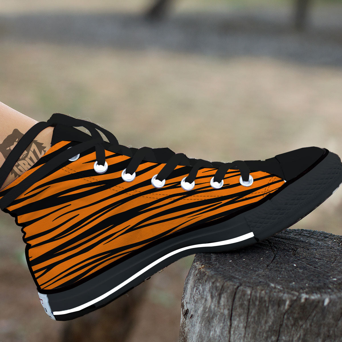Tiger Stripe Black And Orange Print High Top Shoes-grizzshop