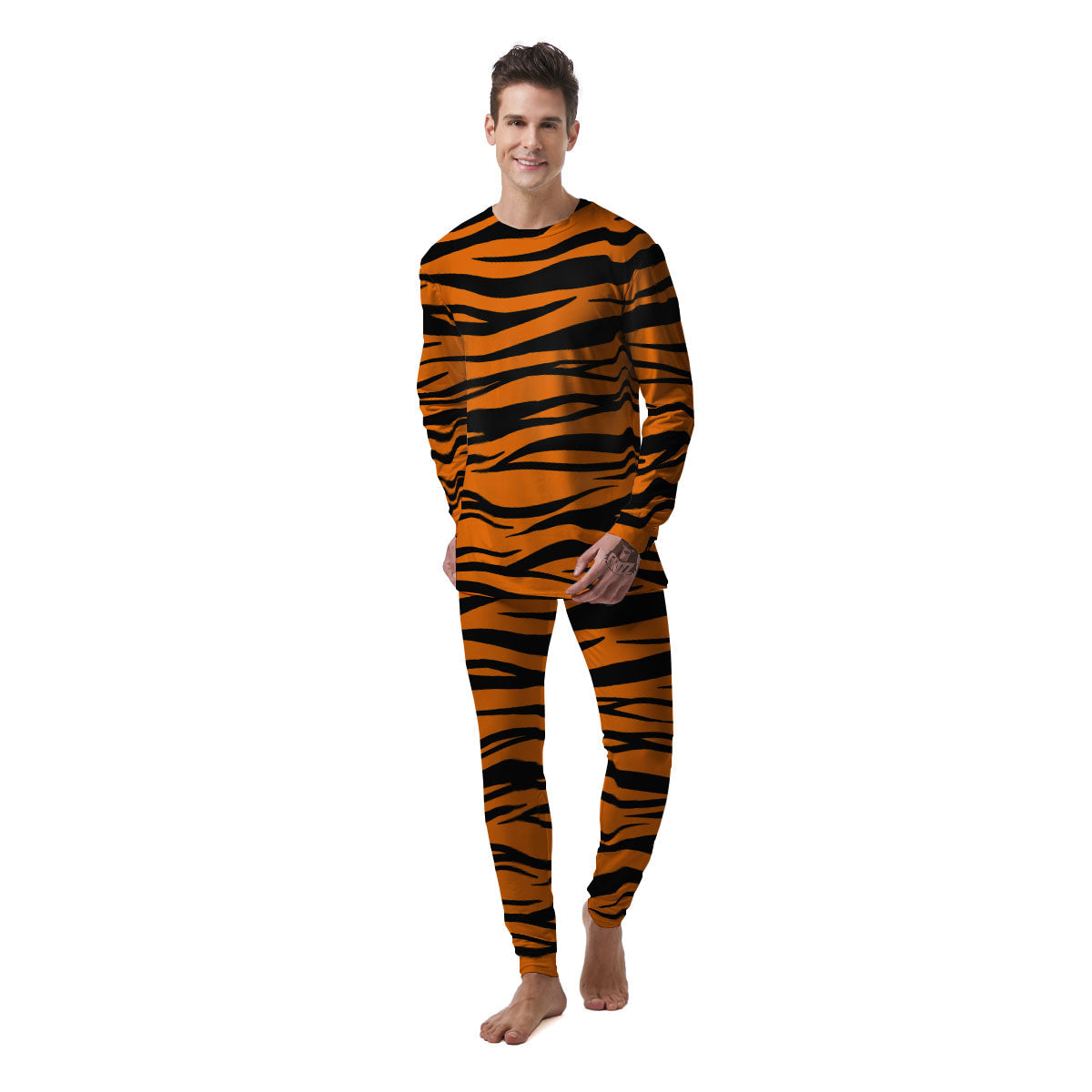 Tiger Stripe Black And Orange Print Men's Pajamas-grizzshop